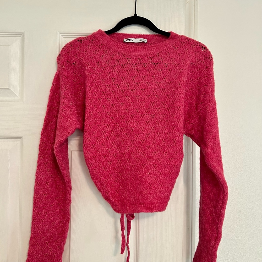 Zara Pink Knit Open-Back Cropped Sweater